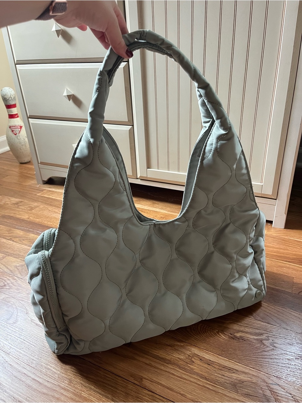 QVC Quilted Tote Hobo Bag in Sage Green